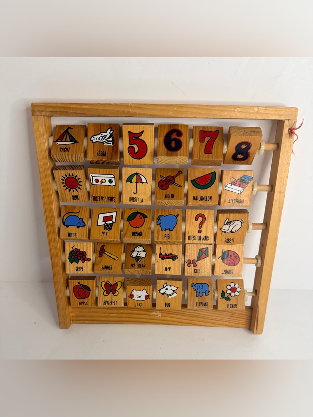 Vintage Wooden Learn The Alphabet Flip Block Educational Toy ABC Numbers - Picture 3 of 4